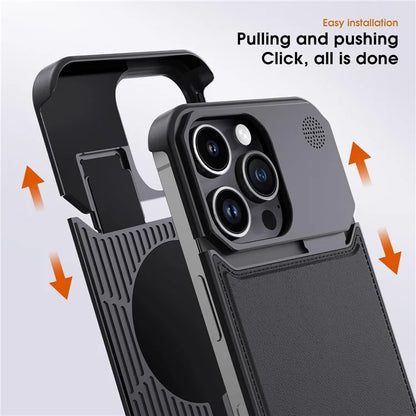 For iPhone 13 Pro Max Magnetic Case Leather+Aluminium Alloy Borderless Aromatherapy Phone Cover