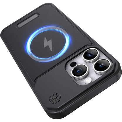For iPhone 14 Pro Max Magnetic Case Leather+Aluminium Alloy Aromatherapy Phone Cover