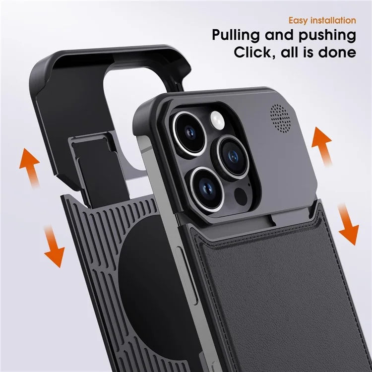 For iPhone 14 Pro Max Magnetic Case Leather+Aluminium Alloy Aromatherapy Phone Cover