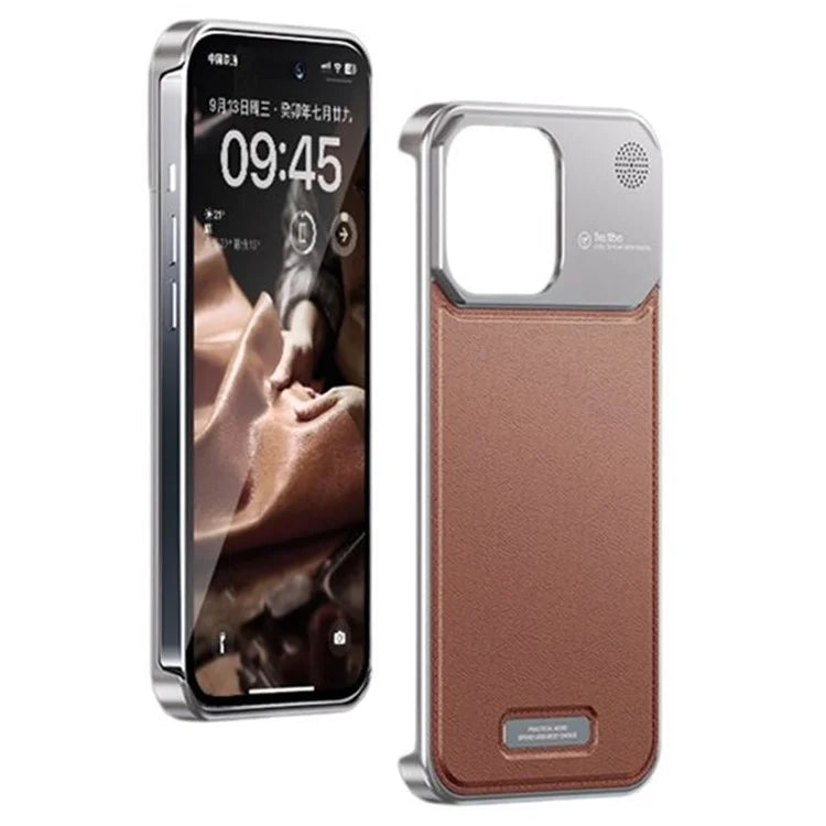 For iPhone 14 Pro Max Magnetic Case Leather+Aluminium Alloy Aromatherapy Phone Cover