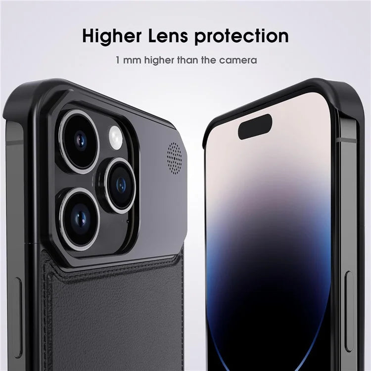 For iPhone 15 Pro Max Magnetic Case Aromatherapy Aluminium Alloy Leather Back Phone Cover