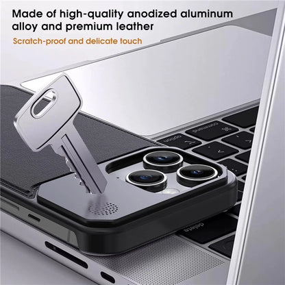For iPhone 15 Pro Max Magnetic Case Aromatherapy Aluminium Alloy Leather Back Phone Cover