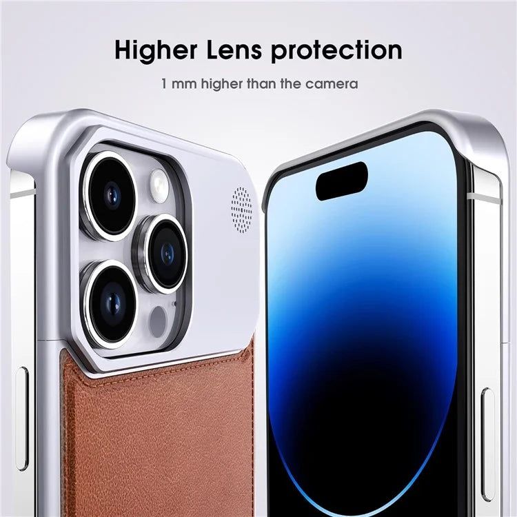 For iPhone 15 Pro Max Magnetic Case Aromatherapy Aluminium Alloy Leather Back Phone Cover