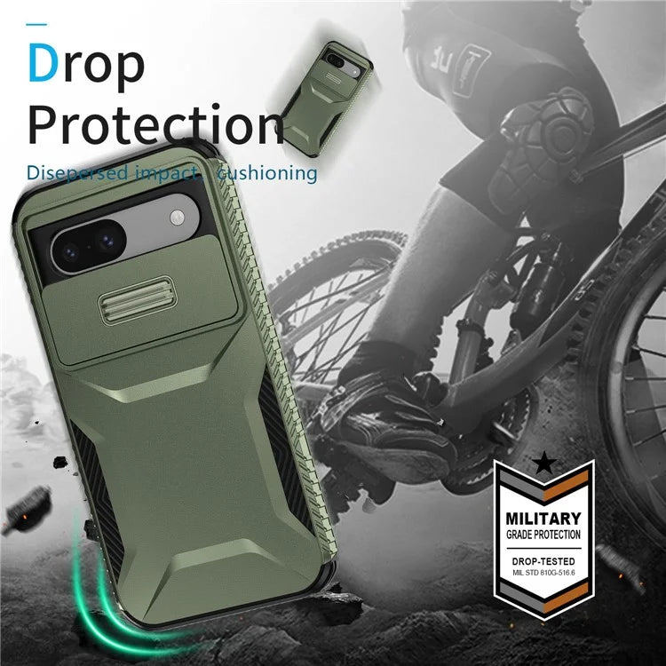 For Google Pixel 8a Case TPU+PC Phone Cover with Slide Lens Lid