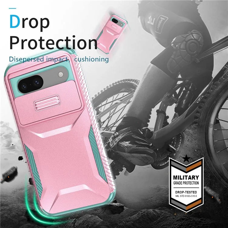 For Google Pixel 8a Case TPU+PC Phone Cover with Slide Lens Lid