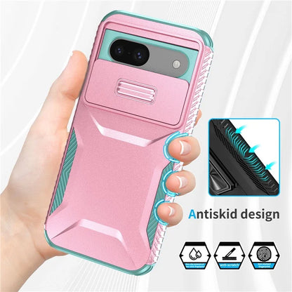 For Google Pixel 8a Case TPU+PC Phone Cover with Slide Lens Lid