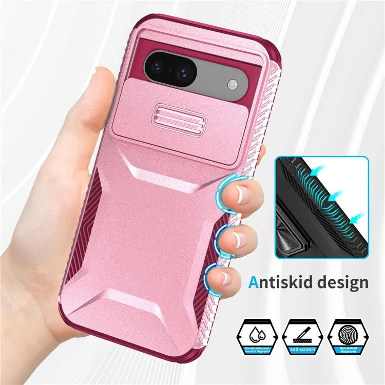 For Google Pixel 8a Case TPU+PC Phone Cover with Slide Lens Lid