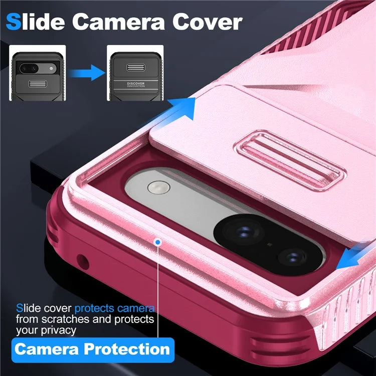 For Google Pixel 8a Case TPU+PC Phone Cover with Slide Lens Lid