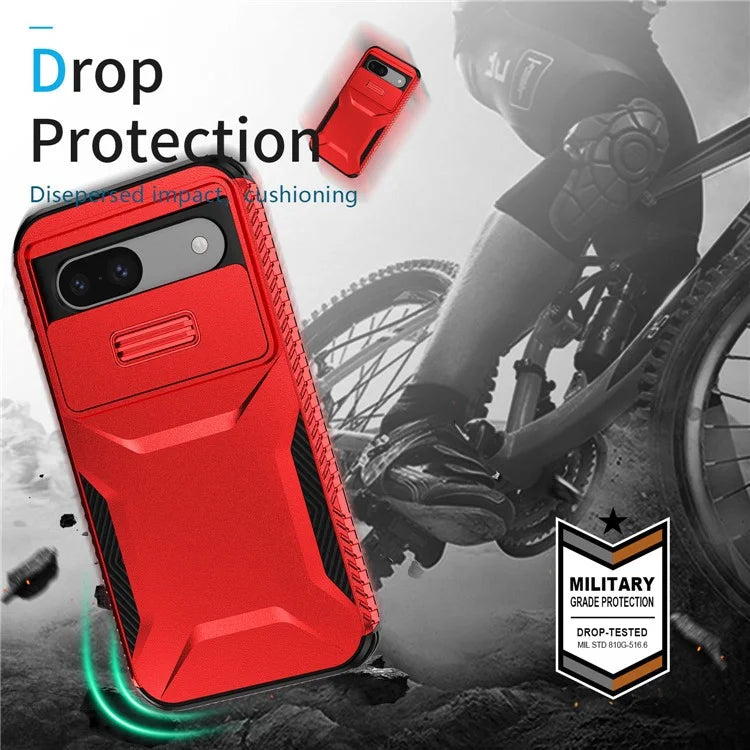 For Google Pixel 8a Case TPU+PC Phone Cover with Slide Lens Lid