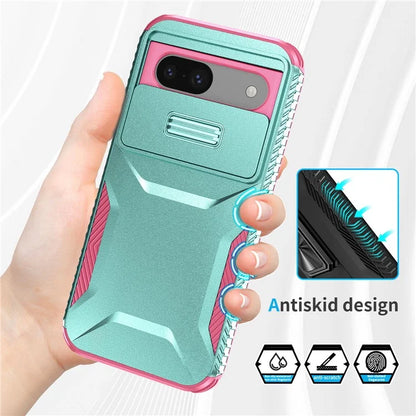 For Google Pixel 8a Case TPU+PC Phone Cover with Slide Lens Lid
