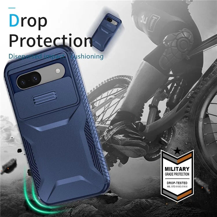 For Google Pixel 8a Case TPU+PC Phone Cover with Slide Lens Lid