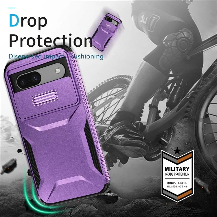 For Google Pixel 8a Case TPU+PC Phone Cover with Slide Lens Lid