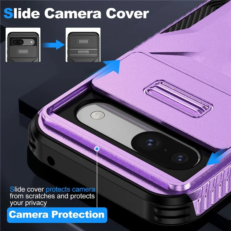 For Google Pixel 8a Case TPU+PC Phone Cover with Slide Lens Lid