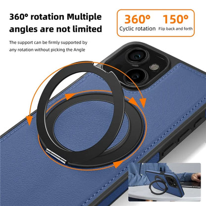 For iPhone 13 Magnetic Case Ring Kickstand Leather+PC+TPU Hybrid Phone Cover