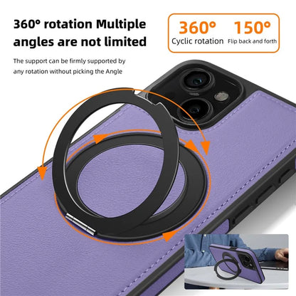For iPhone 13 Magnetic Case Ring Kickstand Leather+PC+TPU Hybrid Phone Cover
