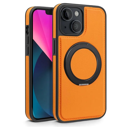 For iPhone 13 Magnetic Case Ring Kickstand Leather+PC+TPU Hybrid Phone Cover
