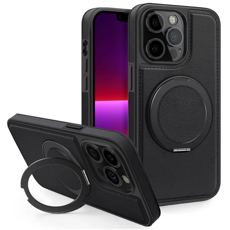 For iPhone 13 Pro Case Leather+PC+TPU Kickstand Phone Cover Compatible with MagSafe