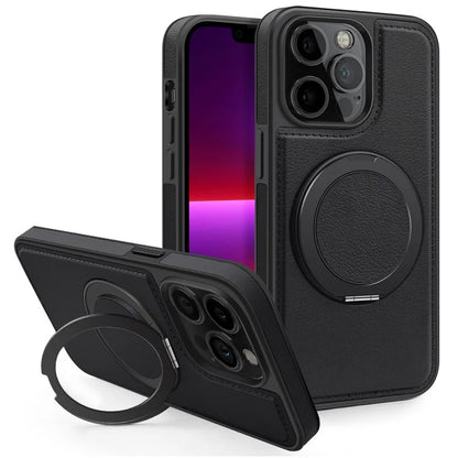 For iPhone 13 Pro Case Leather+PC+TPU Kickstand Phone Cover Compatible with MagSafe