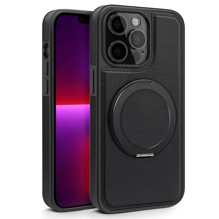 For iPhone 13 Pro Case Leather+PC+TPU Kickstand Phone Cover Compatible with MagSafe