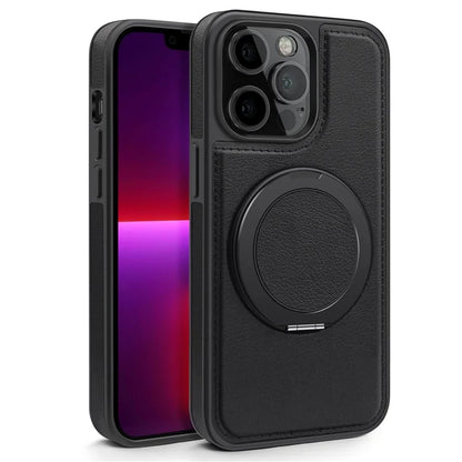 For iPhone 13 Pro Case Leather+PC+TPU Kickstand Phone Cover Compatible with MagSafe