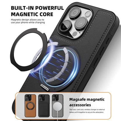 For iPhone 13 Pro Case Leather+PC+TPU Kickstand Phone Cover Compatible with MagSafe