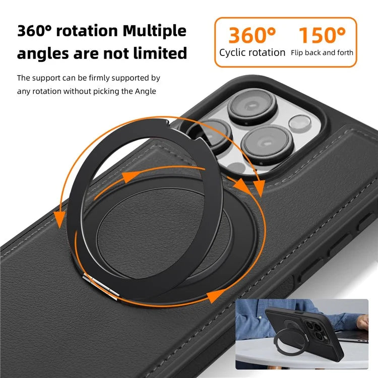 For iPhone 13 Pro Case Leather+PC+TPU Kickstand Phone Cover Compatible with MagSafe
