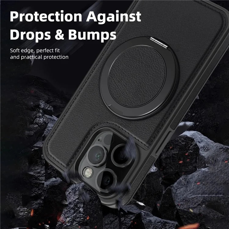 For iPhone 13 Pro Case Leather+PC+TPU Kickstand Phone Cover Compatible with MagSafe