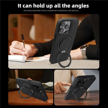 For iPhone 13 Pro Case Leather+PC+TPU Kickstand Phone Cover Compatible with MagSafe