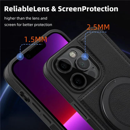 For iPhone 13 Pro Case Leather+PC+TPU Kickstand Phone Cover Compatible with MagSafe