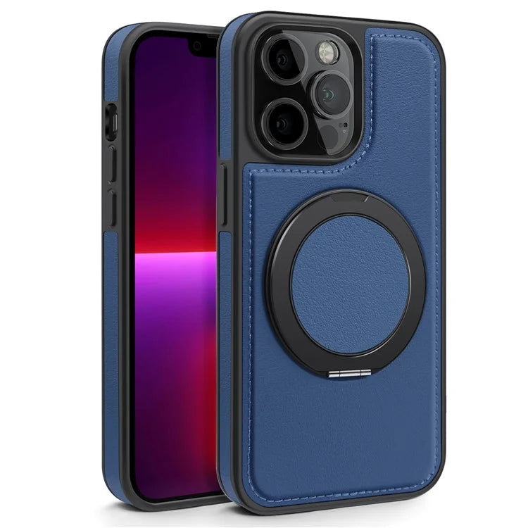 For iPhone 13 Pro Case Leather+PC+TPU Kickstand Phone Cover Compatible with MagSafe