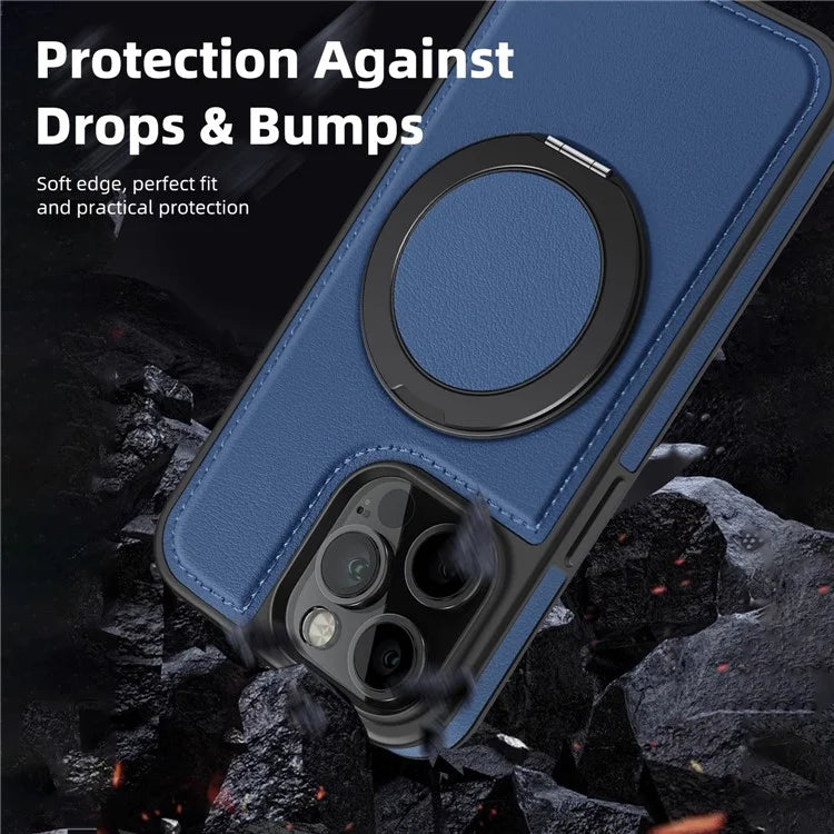 For iPhone 13 Pro Case Leather+PC+TPU Kickstand Phone Cover Compatible with MagSafe