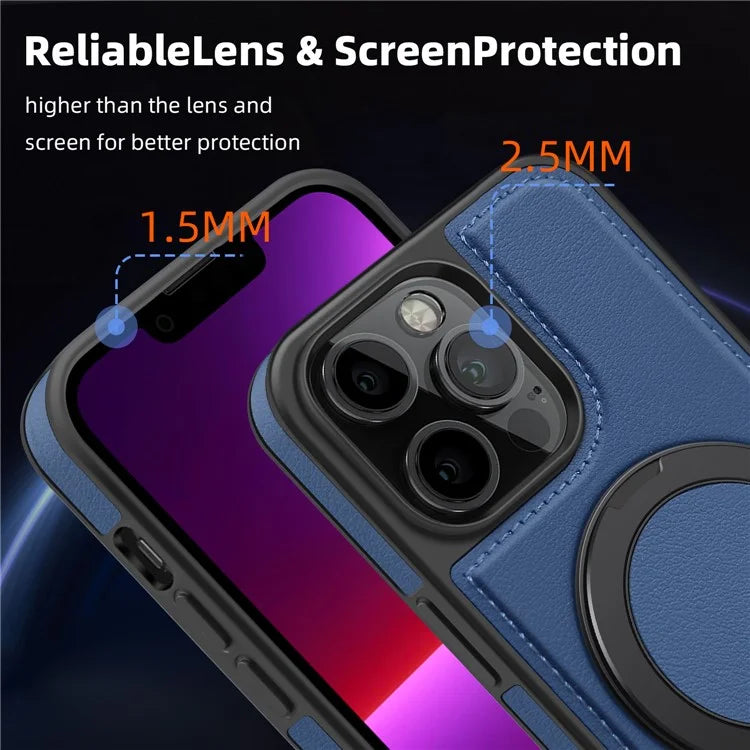 For iPhone 13 Pro Case Leather+PC+TPU Kickstand Phone Cover Compatible with MagSafe