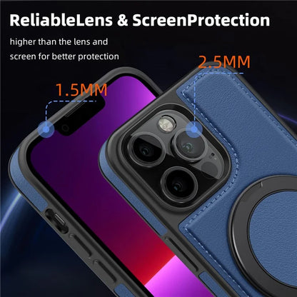 For iPhone 13 Pro Case Leather+PC+TPU Kickstand Phone Cover Compatible with MagSafe