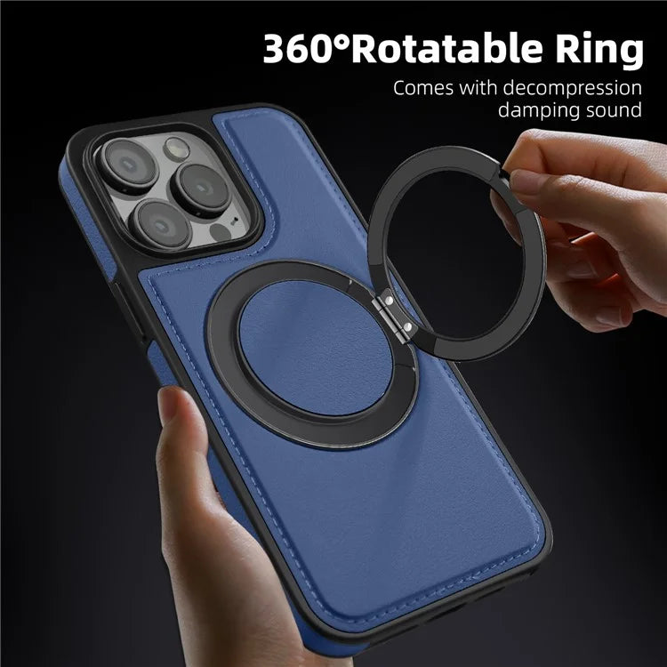 For iPhone 13 Pro Case Leather+PC+TPU Kickstand Phone Cover Compatible with MagSafe