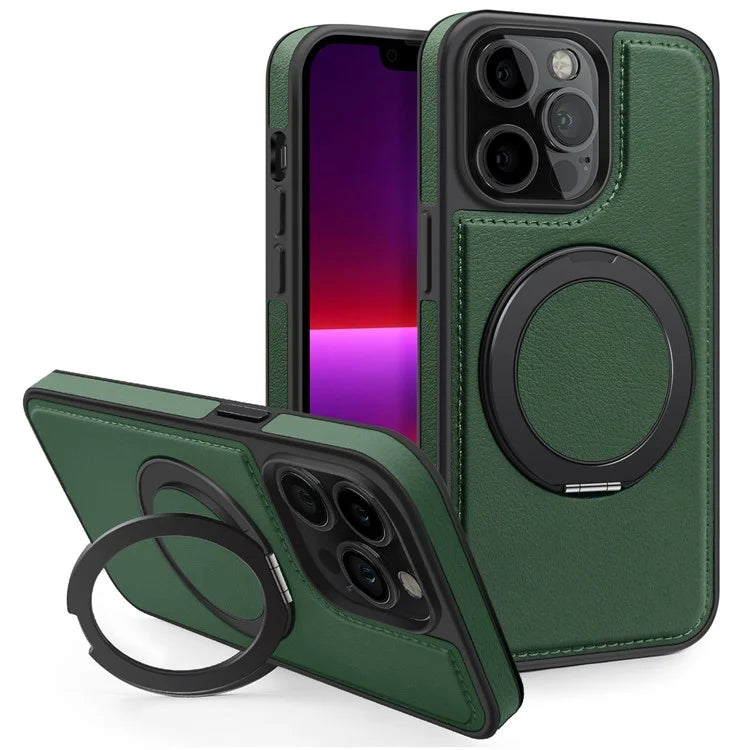 For iPhone 13 Pro Case Leather+PC+TPU Kickstand Phone Cover Compatible with MagSafe