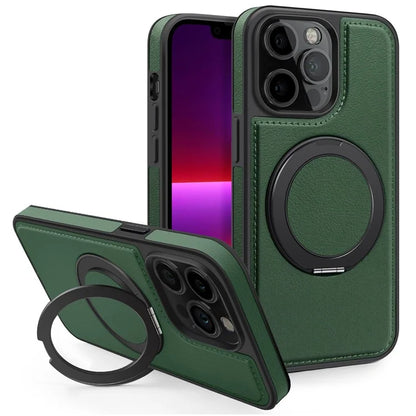 For iPhone 13 Pro Case Leather+PC+TPU Kickstand Phone Cover Compatible with MagSafe