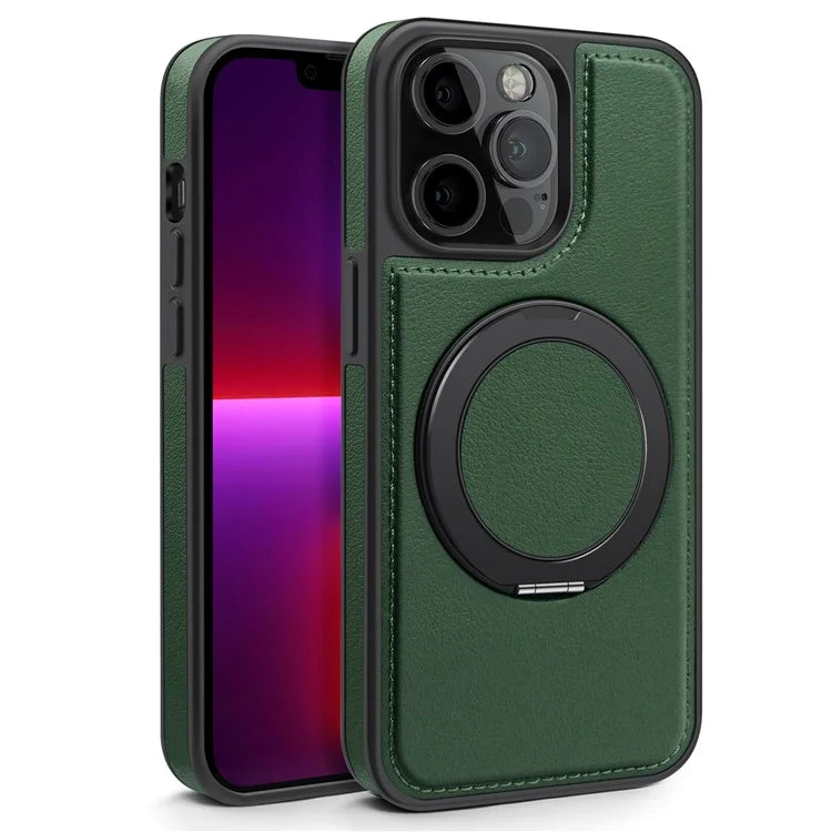 For iPhone 13 Pro Case Leather+PC+TPU Kickstand Phone Cover Compatible with MagSafe