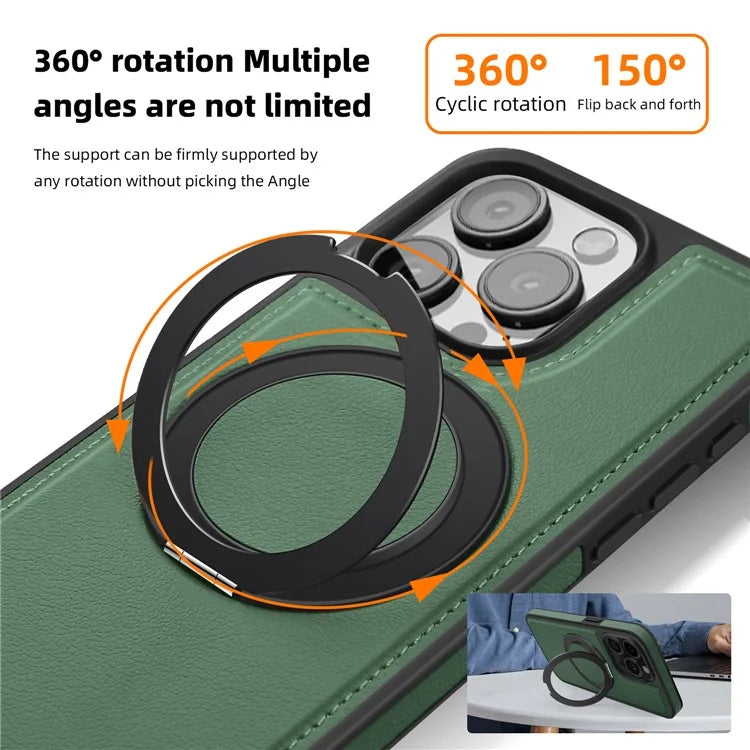 For iPhone 13 Pro Case Leather+PC+TPU Kickstand Phone Cover Compatible with MagSafe