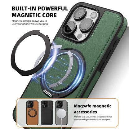 For iPhone 13 Pro Case Leather+PC+TPU Kickstand Phone Cover Compatible with MagSafe