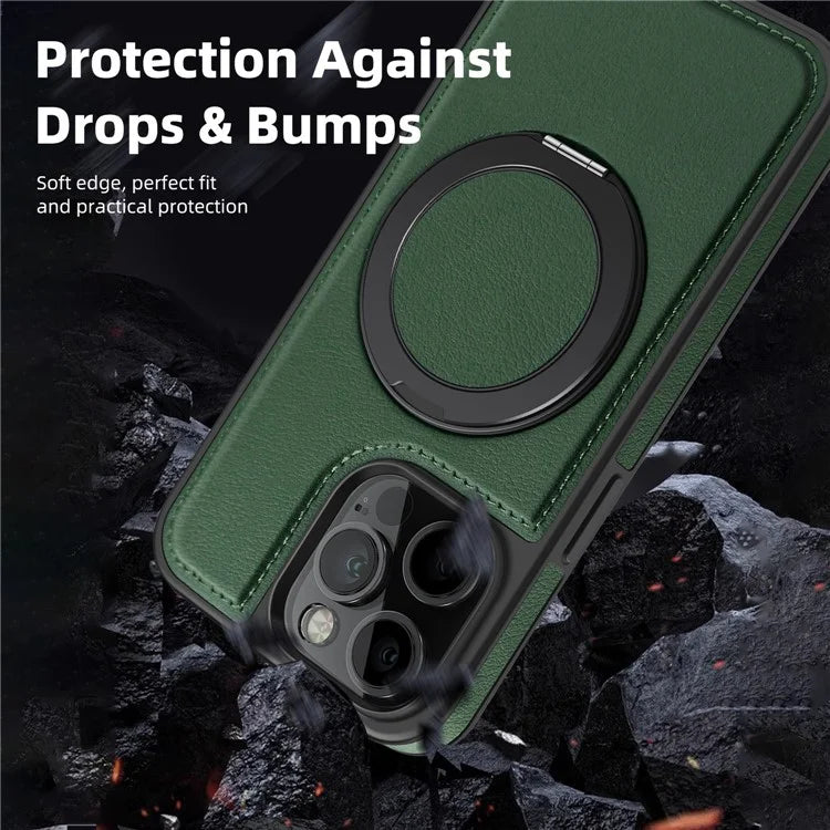 For iPhone 13 Pro Case Leather+PC+TPU Kickstand Phone Cover Compatible with MagSafe
