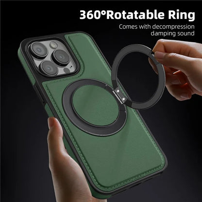 For iPhone 13 Pro Case Leather+PC+TPU Kickstand Phone Cover Compatible with MagSafe