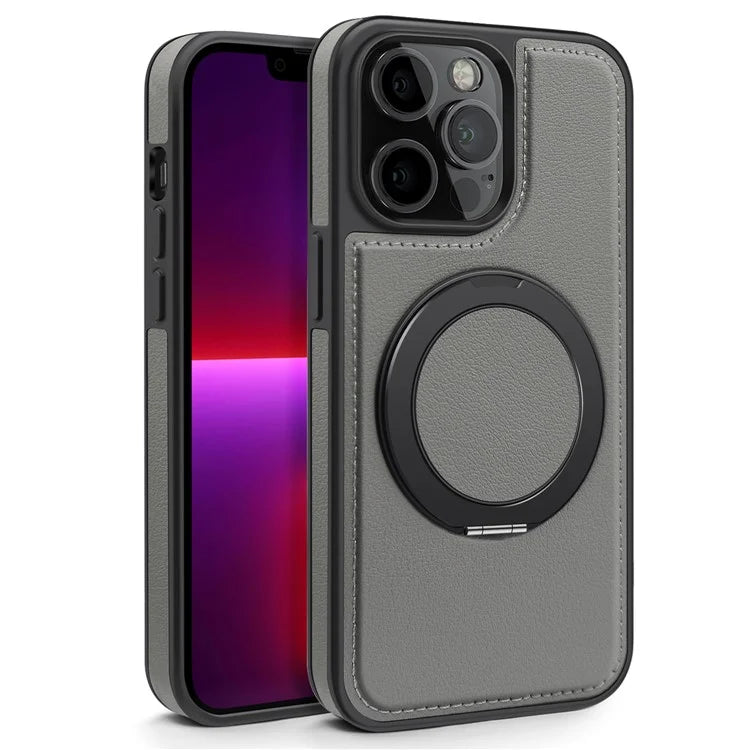 For iPhone 13 Pro Case Leather+PC+TPU Kickstand Phone Cover Compatible with MagSafe