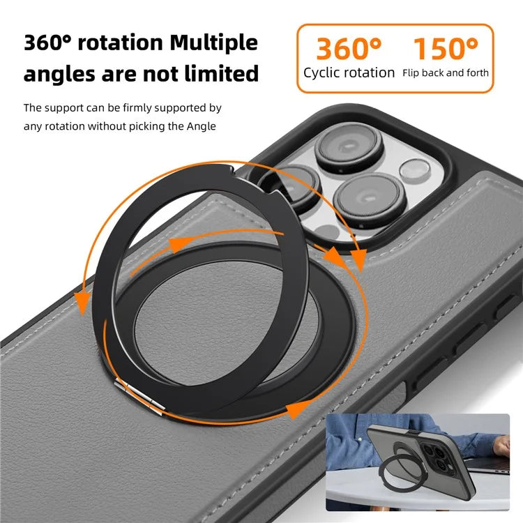 For iPhone 13 Pro Case Leather+PC+TPU Kickstand Phone Cover Compatible with MagSafe