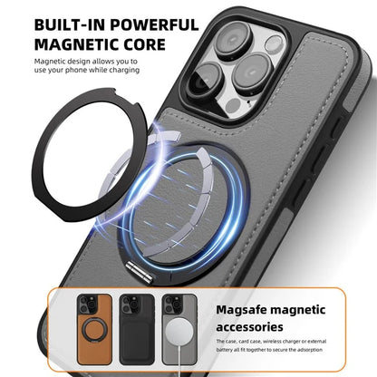 For iPhone 13 Pro Case Leather+PC+TPU Kickstand Phone Cover Compatible with MagSafe