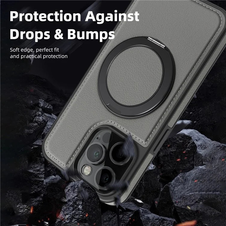 For iPhone 13 Pro Case Leather+PC+TPU Kickstand Phone Cover Compatible with MagSafe