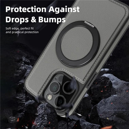For iPhone 13 Pro Case Leather+PC+TPU Kickstand Phone Cover Compatible with MagSafe