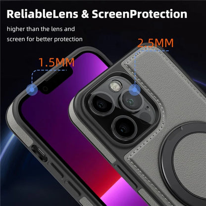 For iPhone 13 Pro Case Leather+PC+TPU Kickstand Phone Cover Compatible with MagSafe