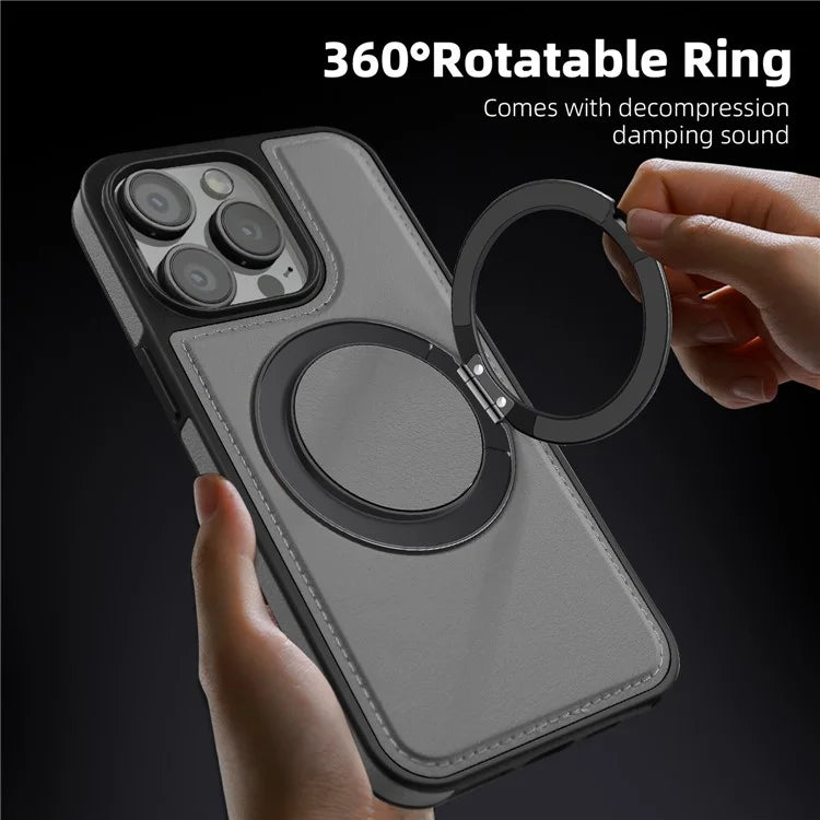 For iPhone 13 Pro Case Leather+PC+TPU Kickstand Phone Cover Compatible with MagSafe