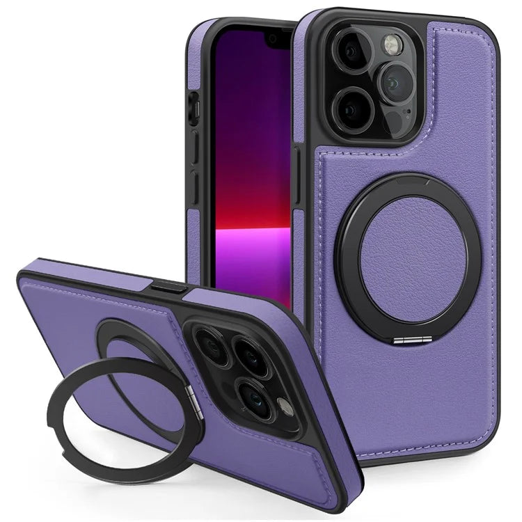 For iPhone 13 Pro Case Leather+PC+TPU Kickstand Phone Cover Compatible with MagSafe