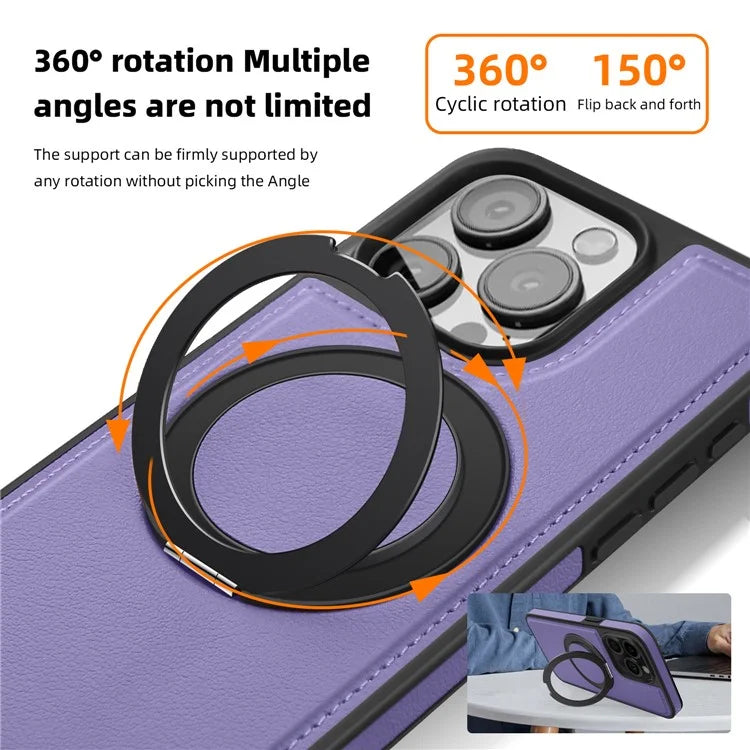 For iPhone 13 Pro Case Leather+PC+TPU Kickstand Phone Cover Compatible with MagSafe